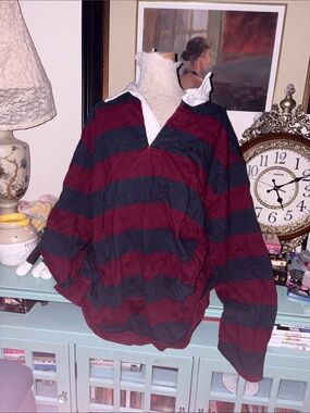 Sonoma Unisex Rugby Shirt Burgundy and Navy Stripe